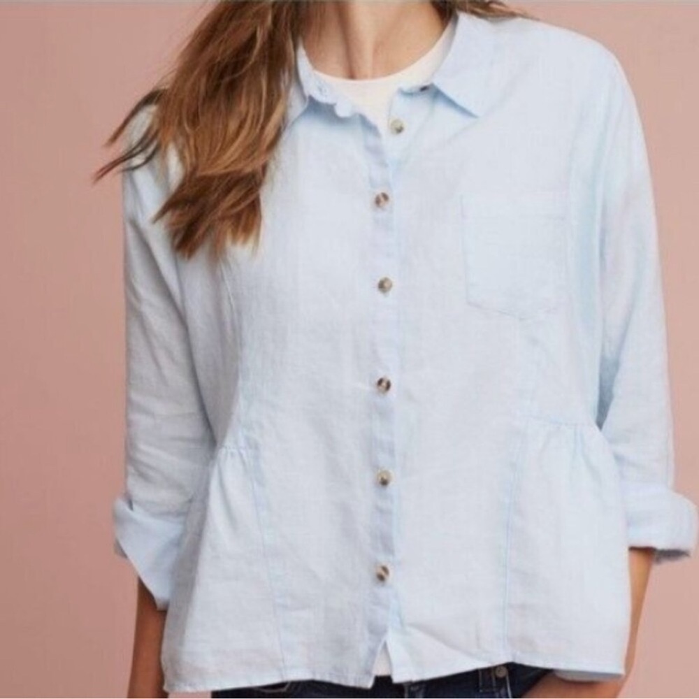 Anthropologie Holding Horses McKenzie Linen Top Light Blue Size Extra Small - Picture 2 of 7